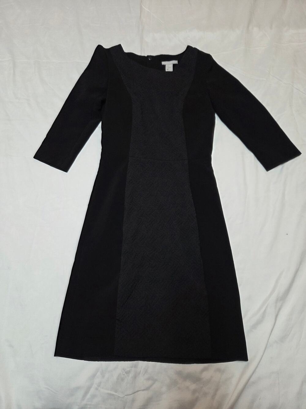 H&M Black Long-Sleeve Textured Panel Sheath Dress